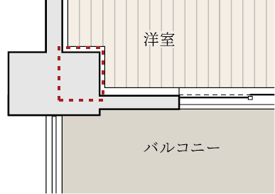 非アウトポール設計の間取り図解（室内側に柱が出っ張る一般的な工法）
