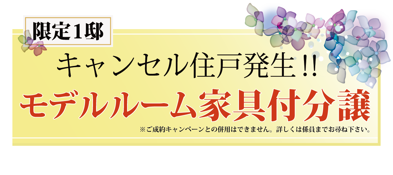限定1邸キャンセル住戸発生!!モデルルーム家具付き分譲