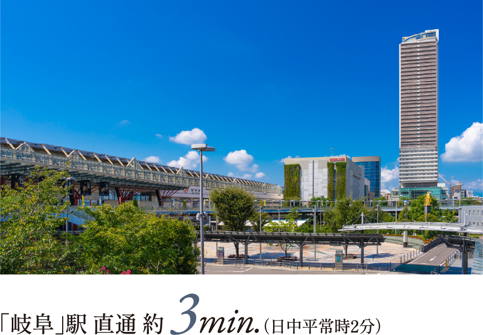 「岐阜」駅 直通 約 3min.（日中平常時2分）