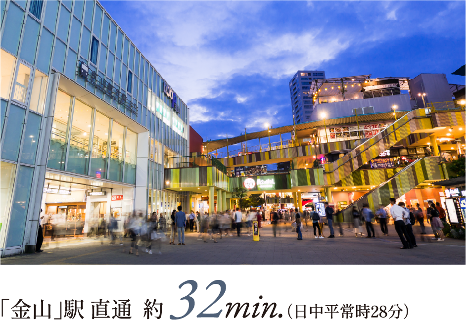 「金山」駅 直通  約 32min.（日中平常時28分）